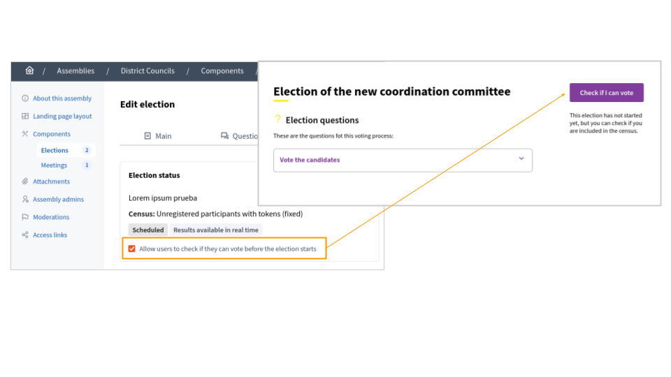Banner detailing election settings within the component